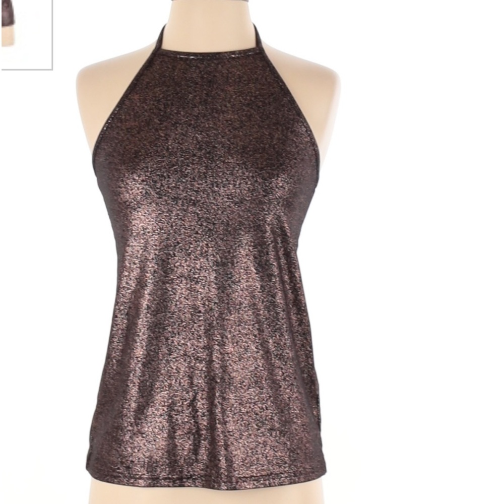 Fabletics, metallic bronze and black T back, active halter tank top. Size L